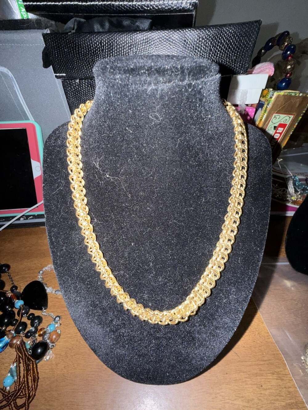 Vintage Gold Tone Heavy Byzantine Chain Link Necklace